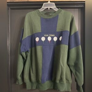 Vintage 90s “Tee Time” Men's Green and Blue Crewneck Sweater